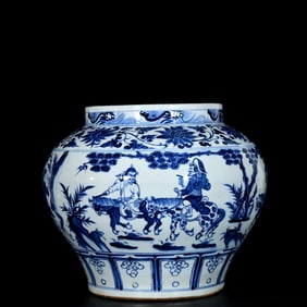 A Rare Blue and White Character and Story Pattern Jar