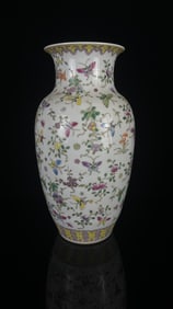 A Rare Famille-Rose Flower and Butterfly Pattern Vase