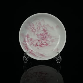 An Exquisite Ruby Red-Glazed Landscape and Figure Pattern Plate