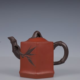 An Exquisite Purple Sands Bamboo Pattern Teapot
