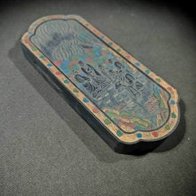 An Exquisite Gold-speckled Painted Color Character and Story Pattern Inkstone
