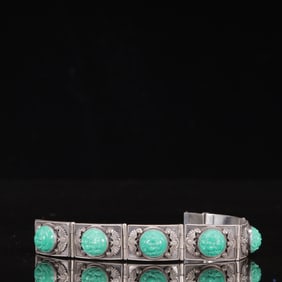 An Exquisite Silver Bats and Peach Pattern Bracelets,Inlaid Gems