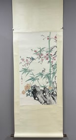 A Chinese Vertical Scroll Ink Painting of Flower and Bird on Paper,Wang Xuetao