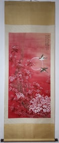 A Chinese Vertical Scroll Ink Painting of Flower and Bird on Paper,Zhang Daqian