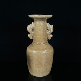 An Exquisite Longquan yao Yellow Glazed Dragon-Ears Vase