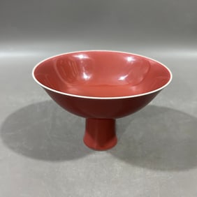 An Exquisite Ji Red Glazed Stem Bowl