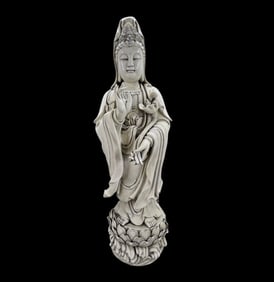 A Solemn Blance-De-Chine Statue of Avalokitesvara