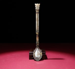 An Exquisite White Jade Inlaid Gilt Bronze Auspicious Beast Pattern Spoon