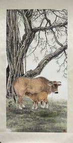 A Chinese Ink Painting of Buffalo on Paper,Fang Chuxiong