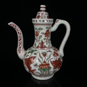 An Exquisite Red Green Color Fish and Algae Pattern Flagon