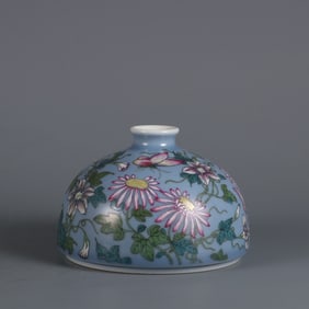 An Exquisite Sky Blue Glazed Famille-Rose Flower and Butterfly Pattern Vase