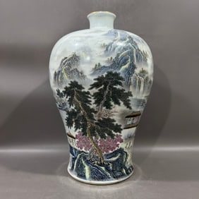 A Huge Famille-Rose Painted Gold Landscape and Figure Pattern Vase,With Poem