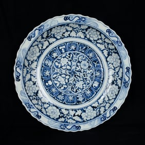 A Huge Blue and White Flower Pattern Plate