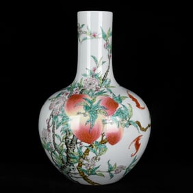 A Rare Famille-Rose Bats and Peach Pattern Vase