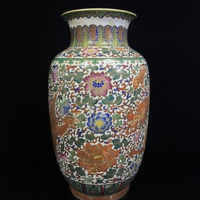 A Huge Enamel Lotus,Dragon and Phoenix Pattern Vase