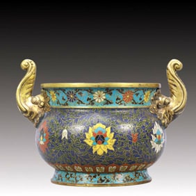 An Exquisite Cloisonne Lotus Pattern Elephant-Ears Censer