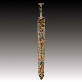 A Huge Filigree Gilt Inlaid White Jade Dragon and Phoenix Pattern Sword,Inlaid Gems,With Poem