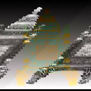 A Rare Cloisonne Inlaid White Jade Lotus and Dragon Pattern Beast-legs Censer: A Rare Cloisonne Inlaid White Jade Lotus and Dragon Pattern Beast-legs Censer,Qing Dynasty, China,Qianlong Four-character