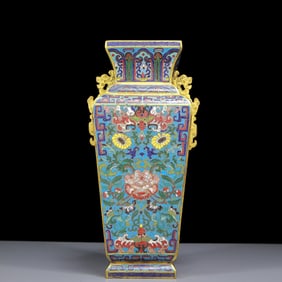 A Rare Cloisonne Flower Pattern Double-Ears Vase