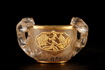 An Exquisite Crystal Inlaid Gilt Bronze Flower Pattern Double-Ears Cup