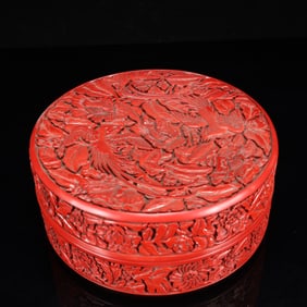 An Exquisite Carved Red Lacquer Flower and Phoenix Pattern Box with Cover