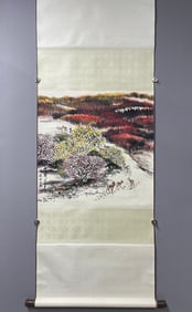 A Chinese Vertical Scroll Ink Painting of Landscape on Paper,Fang Jizong