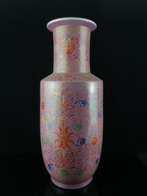 A Huge Famille-Rose Purple Glazed Painted Gold Flower Pattern Vase