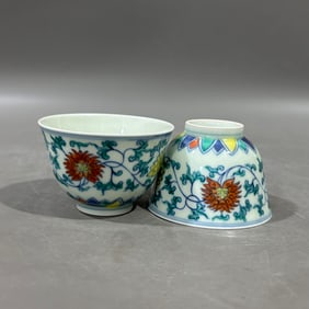 A Pair of Exquisite Doucai Lotus Pattern Cups