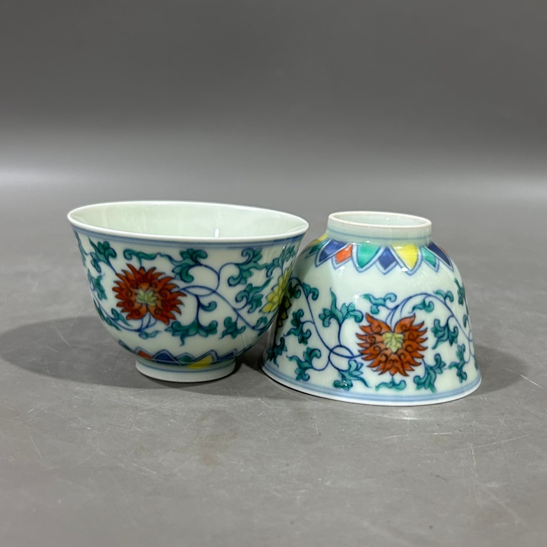 A Pair of Exquisite Doucai Lotus Pattern Cups (1 of 7)