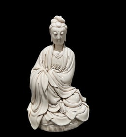 A Solemn Blance-De-Chine Statue of Avalokitesvara