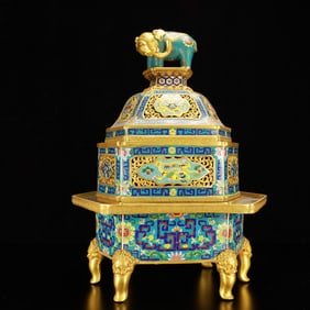 A Huge Cloisonne Lotus Dragon Pattern Beast-Legs Censer