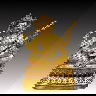 A Solemn Gilt Bronze Statue of Gadgadasvara: A Solemn Gilt Bronze Statue of Gadgadasvara,Ming Dynasty, China,Size:6.7inx4.3inx8.7in,Weight:3250g