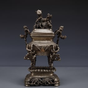 An Exquisite Silver-plated Bronze Bamboo Pattern Censer