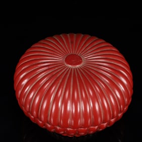 An Exquisite Carved Red Lacquer Box with Cover
