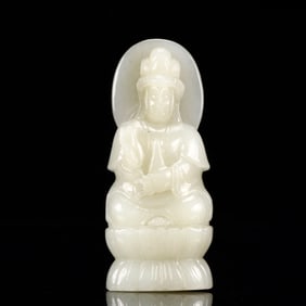 An Exquisite White Jade Statue of Avalokitesvara
