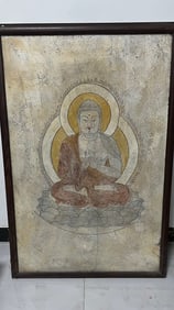 A Huge Famille-Rose Buddha Pattern Porcelain Plaques Painting,With Painting Frame