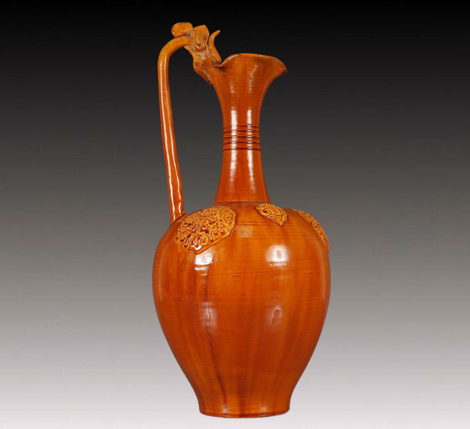 A Rare Tang Tri-Color Glazed Pottery Flower Pattern Dragon-Handle Ewer (1 of 13)