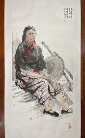 A Chinese Ink Painting of Figure on Paper,He Jiaying
