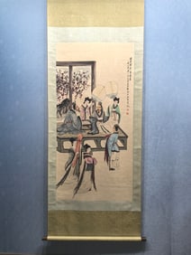 A Chinese Vertical Scroll Ink Painting of Character and Story on Paper,Fu Baoshi