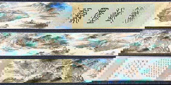 A Chinese Hand Scroll Ink Painting of Landscape on Paper,Zhang Daqian