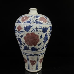 A Huge Blue and White Underglaze-Red Lotus Pattern Vase