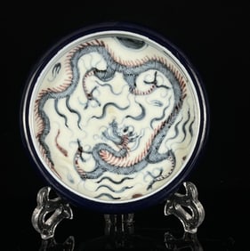 An Exquisite Blue and White Underglaze-Red Dragon Pattern Brush Washer