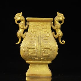 An Exquisite Gilt Bronze Beast-Ears Beast-Ears Vase