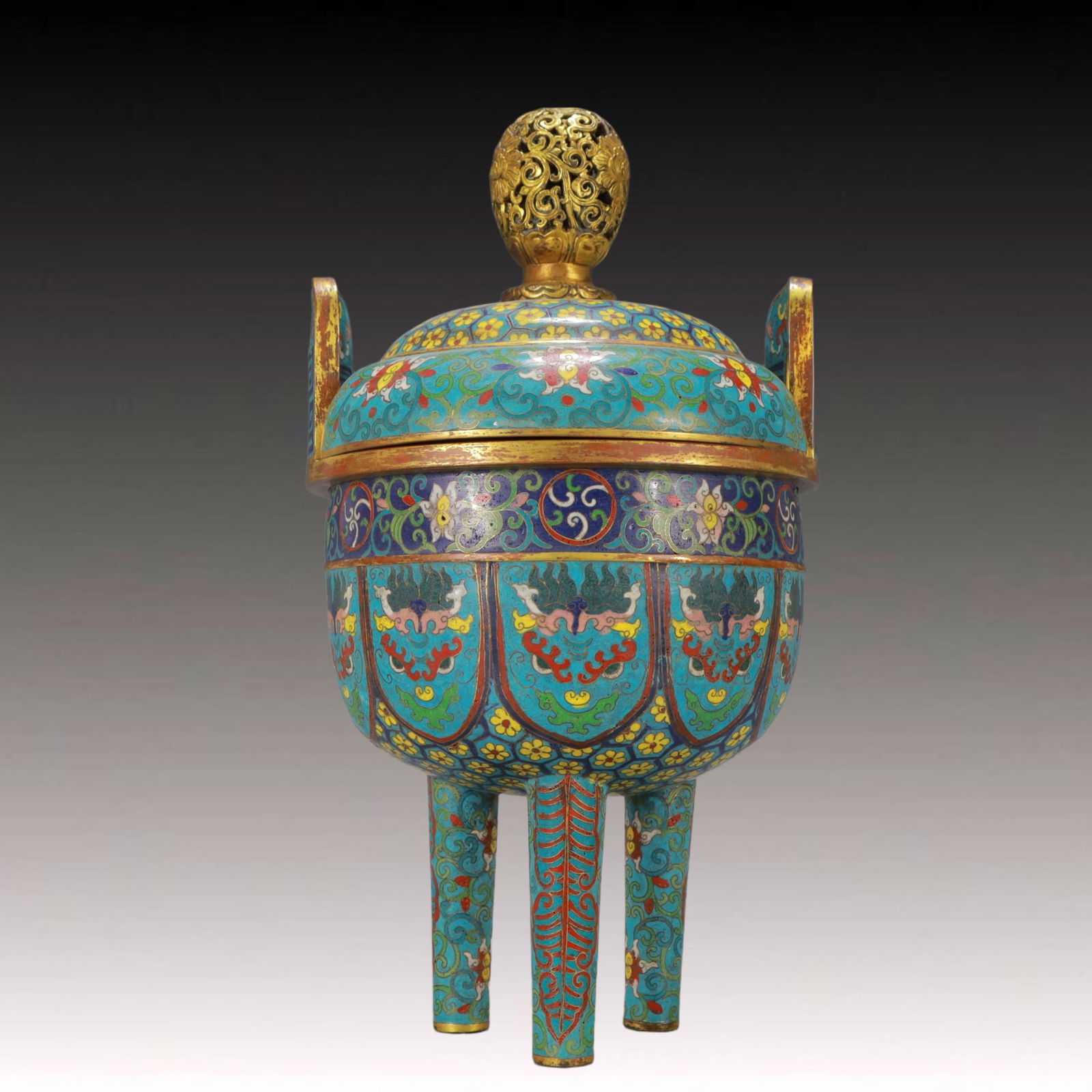 A Rare Cloisonne Beast-Face Pattern Double-Ears and Tripod Censer (1 of 12)