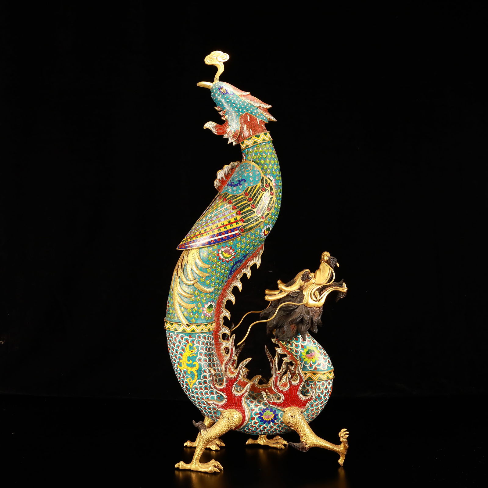 A Huge Cloisonne Lotus Pattern Dragon and Phoenix Ornament (1 of 11)