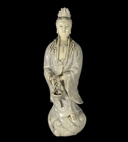 A Solemn Blance-De-Chine Statue of Avalokitesvara