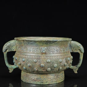 An Archaic Bronze Beast-Face Pattern Beast-Ears Jar,with Inscription