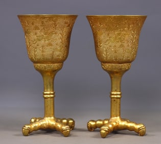 A Pair of Exquisite Gilt Bronze Hunting Pattern Cups