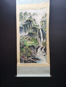 A Chinese Vertical Scroll Ink Painting of Landscape on Paper,Li Keran