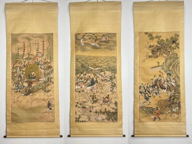 A Set of Chinese Vertical Scroll Ink Painting of Character and Story on Silk,Zhang Daqian